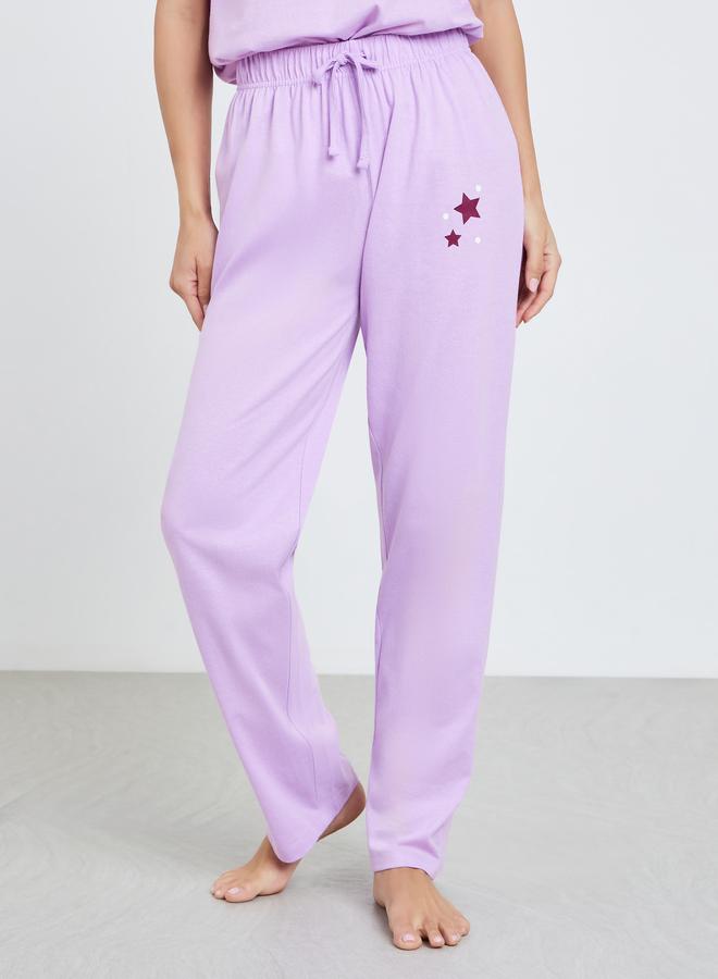 Styli Women Lilac Graphic Print T-Shirt and Pyjama Set - Image 4